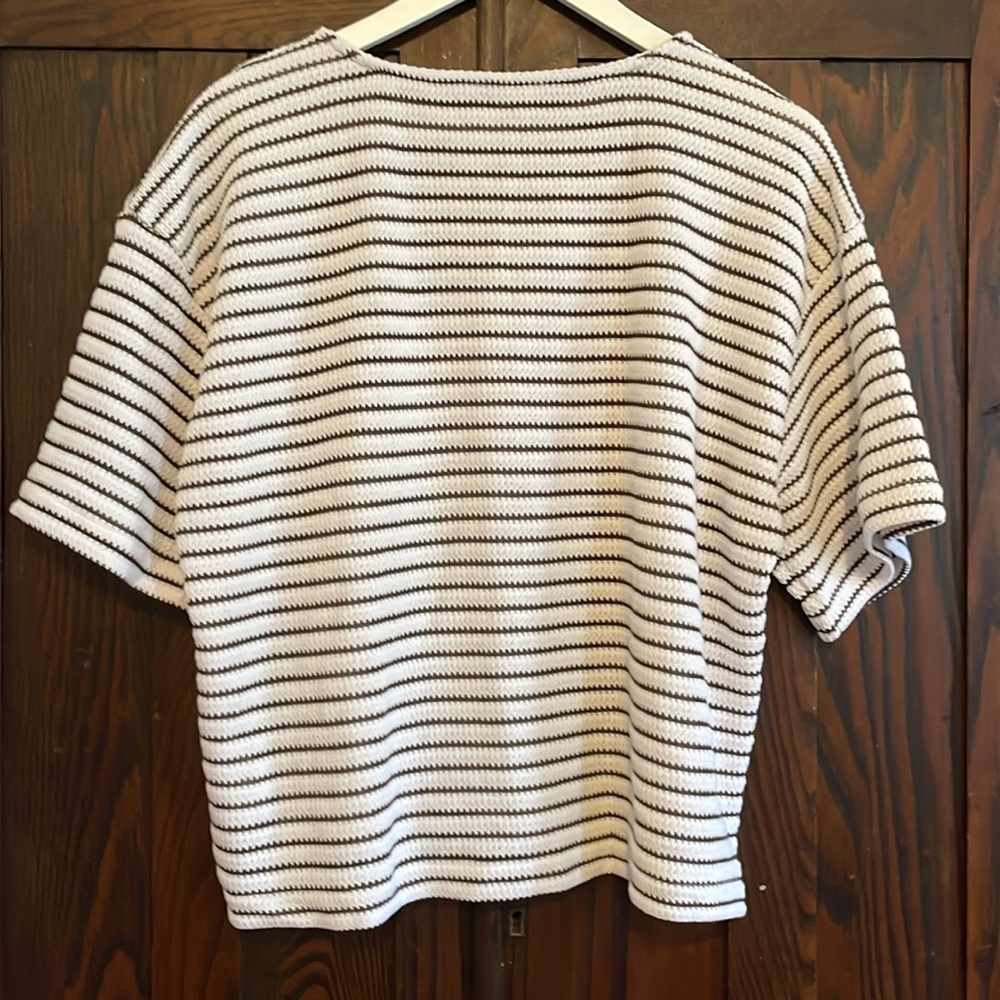Madewell NWOT Embroidered Boxy Striped Black and White Top - Picture 3 of 6